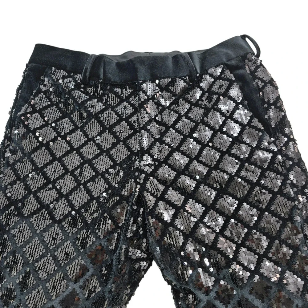 ASOS Design Suit Mens 38/31 Black Sequin Velvet Shawl Lapel Belted Luxury Disco